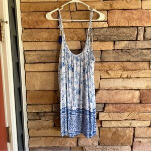 En Crème blue white baby doll adjustable strap lightweight dress cover up Women